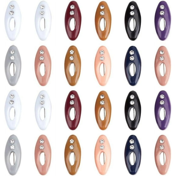24Pcs 6 Color Hijab Pins Clips Scarf Safety Pins 1.5x0.6 Inch Plastic Cover Hijab Pin Hollow with Rhinestone Pins Oval Scarf Pin for Fastening Scarves Sweaters Hijab Accessories