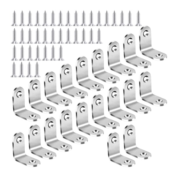 Soporte de esquina de acero inoxidable, juntas de refuerzo en ángulo recto de 90 grados para muebles, soportes en L de metal resistentes y duraderos para camas, gabinetes, mesas (20 piezas)