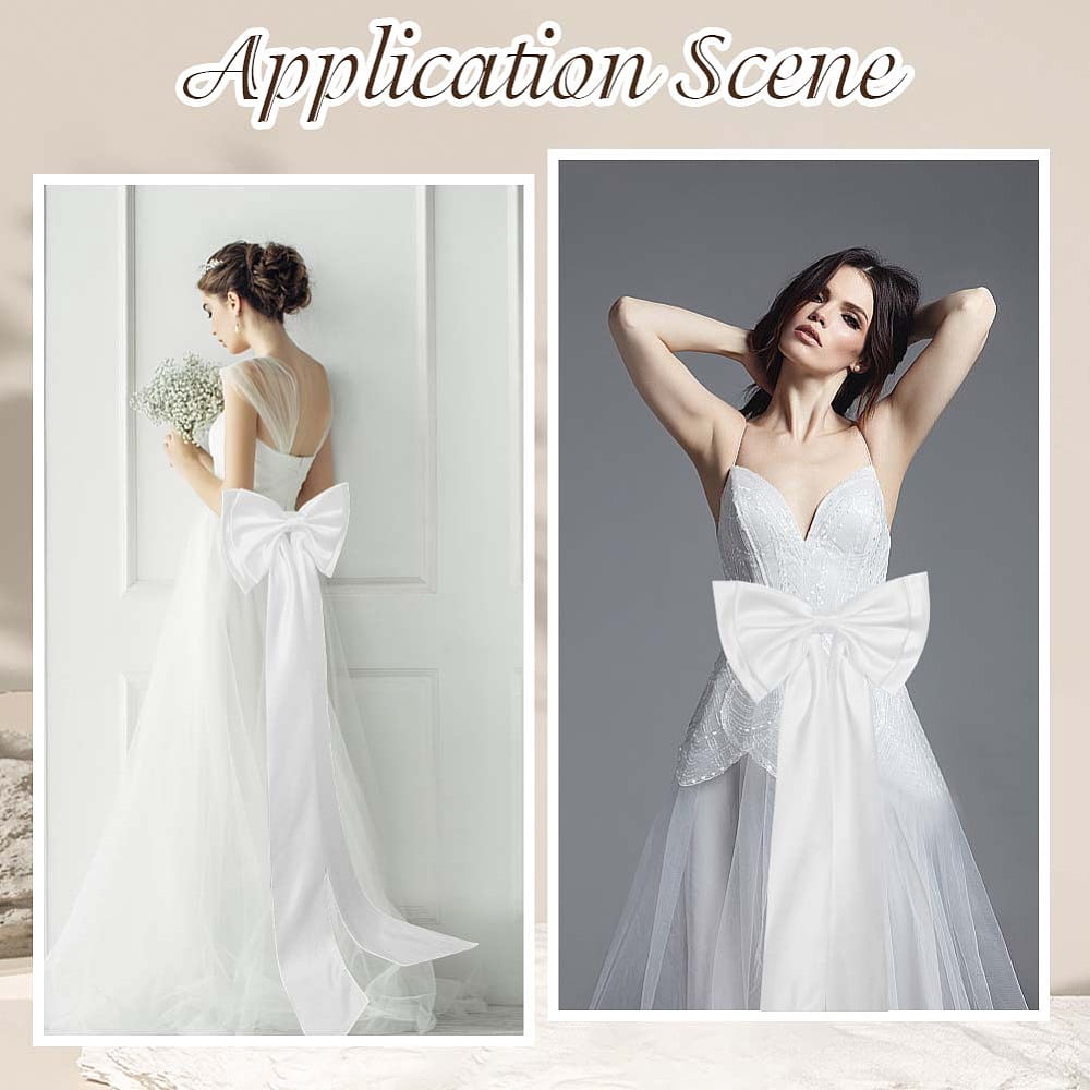 Long White Satin For Dress arge Wedding Pew Bows with Long Tails Detachable Train Waist Sash Belt Bride Bowknot Formal Wedding Accessories