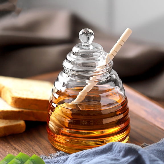 Clear Glass Honey Jar with Dispenser and Stirring Rod, 1 Set Honey Storage Container for Kitchen Use