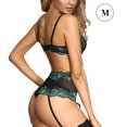thumbnail image 1 of Conjunto de lencería sexy para mujer con ligueros Sujetador Panty Ropa interior floral, Verde, M Vogacara XX000139-07, 1 of 7