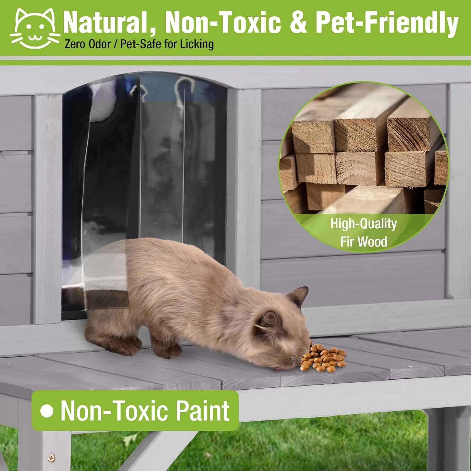 Aivituvin Outdoor Cat House Weatherproof with 3 Entry Doors, Elevated Base & PVC Curtain, Indoor/Outdoor Kitty Shelter for Small-Medium Pets