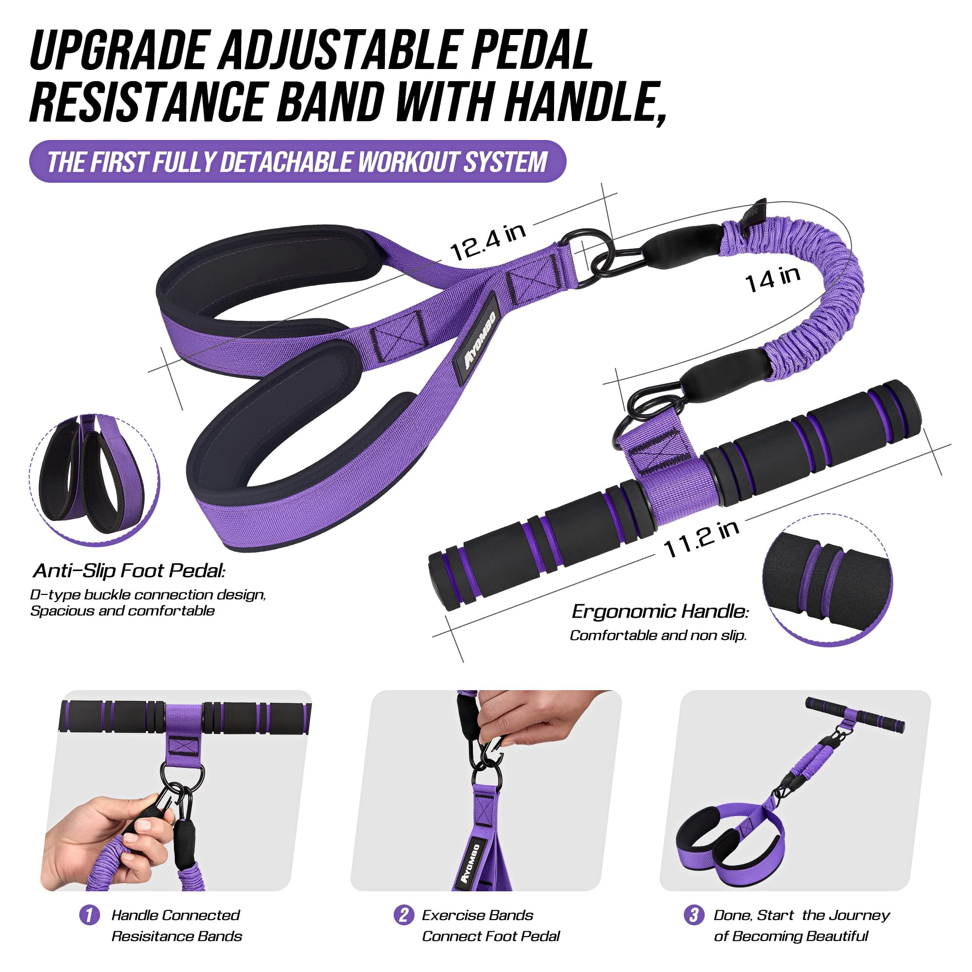 Upgrade Pedal Resistance Band with Handle, Adjustable Tube Foot Pedal Device Puller Exercise Bands, for Abs Arm Leg Waist Workout, Core Pilates, Sit Up Fitness Equipment for Full Body Training