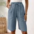 thumbnail image 4 of Dresfit Bermuda Shorts for Women Solid Linen Shorts Summer 2026 Baggy Drawstring Pedal Pushers Beach Loose Wide Leg Cropped Pants with Pockets Light Blue M, 4 of 6