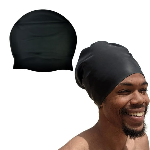 Extra Large Swim Cap for Long Hair Black Silicone Waterproof Women Men Swimming Cap for