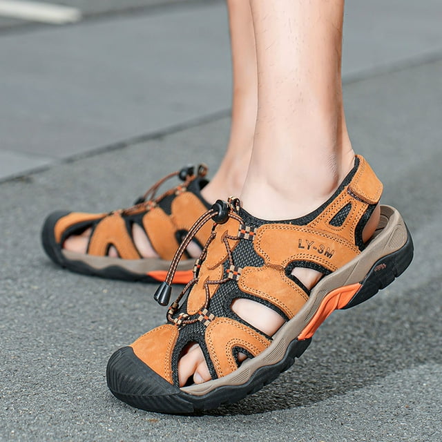Sandales de Randonnée pour Hommes Sandale en Cuir pour Hommes Sandales à Lanières pour Hommes Sandales Larges pour Hommes Sandales en Mousse à Mémoire de Forme pour Hommes Sandales Confortables pour Hommes Sandales Extra Larges à Bout Fermé pour Hommes Taille