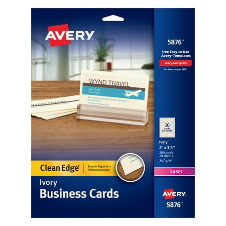 Avery 5876 Two-Side Printable Clean Edge Business Cards for Laser Printers Ivory, Pack of (Best Printers For Business Cards)