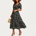 thumbnail image 4 of NTACZA Womens Dresses Tiered Hem Daisy Floral Casual Sundress Maxi Short Sleeve Square Neckline Ruched Waist A-Line Beach Size L, 4 of 6