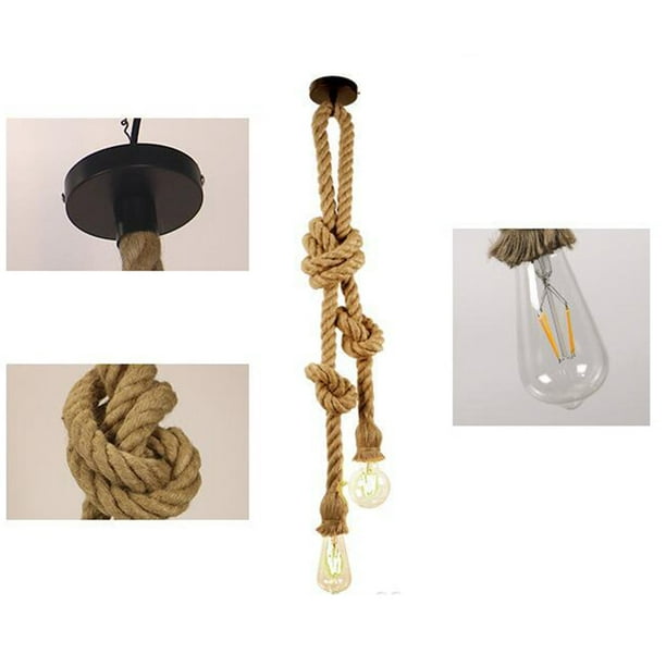 Pendant Light Hemp Rope Retro Industrial Style Hanging Lamp