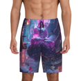 thumbnail image 1 of Fotbe Neon Buddha Cityscape Pantalones Cortos de Pijama para Hombre, Ropa de Dormir, Pantalones de Pijama Cortos para Hombre-Large, 1 of 6