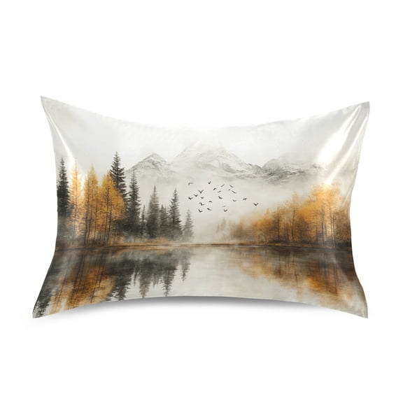 Dailycode Satin Pillow Case Standard Silk Pillow Cover for Hair and Skin Envelope Closure Autumn Misty Mountains 20"x26"