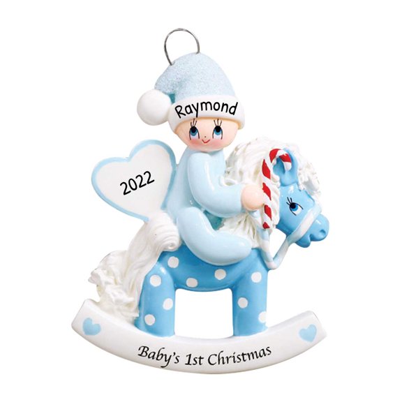 Personalized Babys First Christmas Ornament 2024 - My First Christmas Ornament 2024 - Rocking Pony Baby Boy First Christmas 2024, 1st Christmas Baby Ornament 2024 - Free Customization