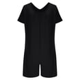 thumbnail image 5 of Women's V-Neck Short Sleeve Jumpsuit Romper Overalls, Loose Casual Pockets, Solid Color Soft Flowy, Lounge Home Beach Vacation Travel Essentials for Women | Aestivo,Black L, 5 of 9