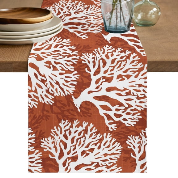Table Runners 90 Inches Long Dress Scarves, Burnt Orange Coastal Coral Farmhouse Coffee/Dining/Kitchen Table Decor Table Runner for Living Room, Summer Nautical Sea Beach Ocean 13x90 Inch