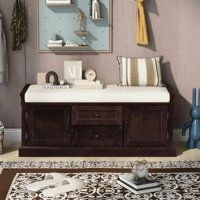 Banc de Rangement avec 4 Portes et Tablettes Ajustables, Banc de Rangement pour Chaussures pour Entrée, Salon, Vestiaire (Espresso)