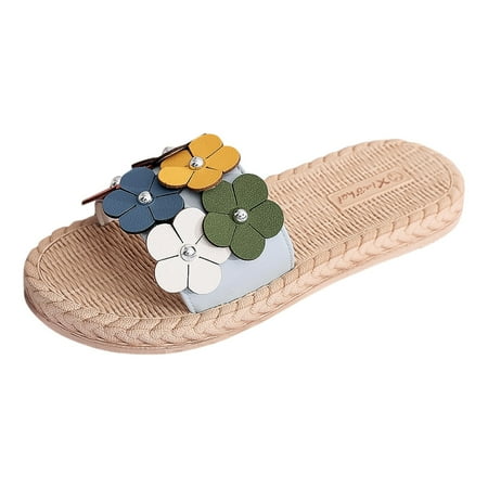

Sandals Women Women S Shoes Summer Beach Slippers Flowers Imitation Straw Weave Flat Slippers Beach Sandals For Women Dressy Summer