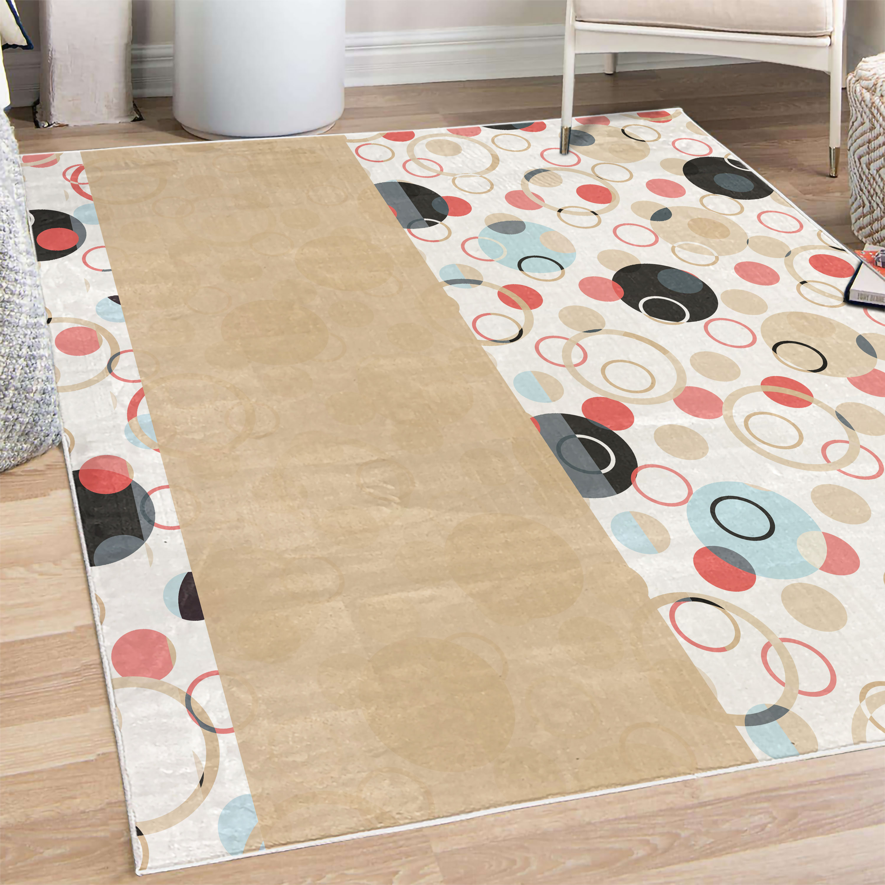 Rectangular Rug Circular Pattern Abstract Decorative Rug, Circular Shaped Round Interlace Forms ...