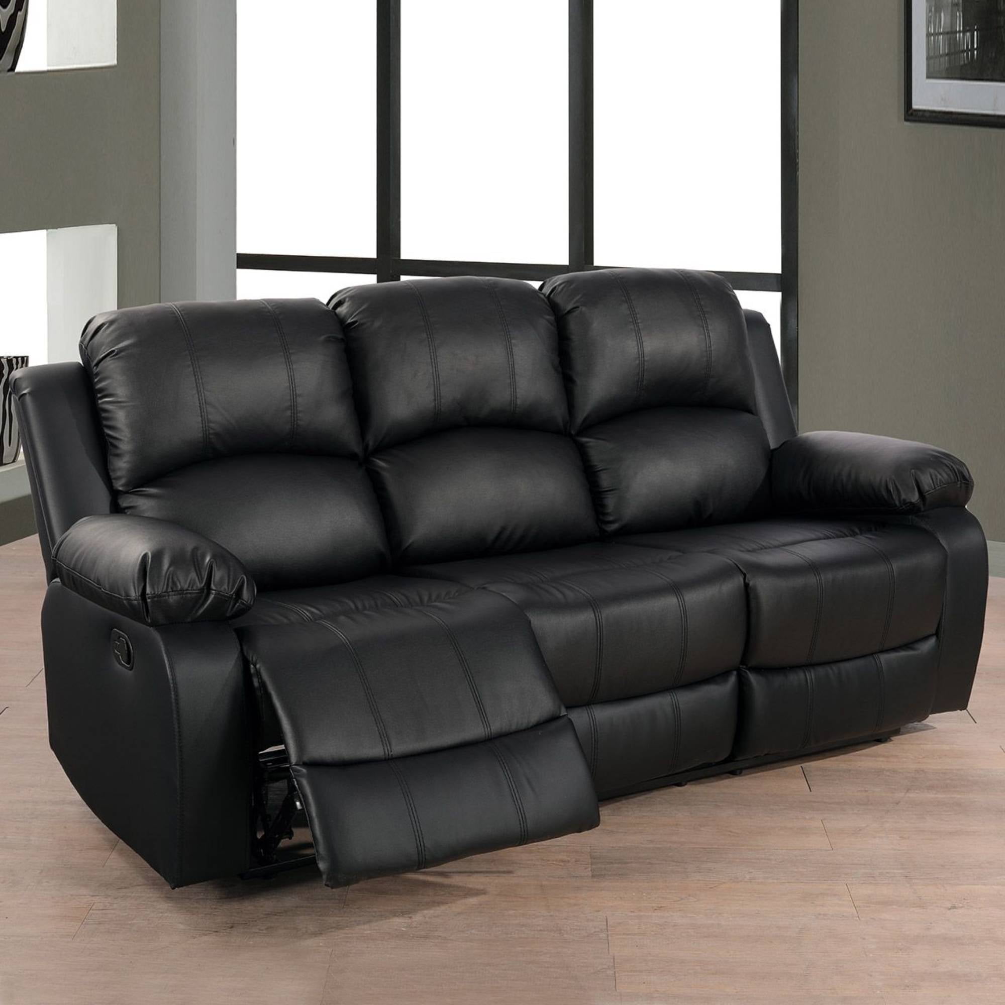 TrumanPick Manual Leather Recliner Chair,3 Seats Overstuffed Rocker Armchair Home Theater Sofa Recliner for Living Room,Black