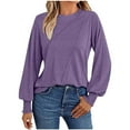 thumbnail image 3 of Loopsun Womens Fall Tops, Long Sleeve T Shirts for Women, Women's Fashion Casual Solid Round Neck Long Sleeve Blouses Shirts Top Purple, XL, 3 of 5