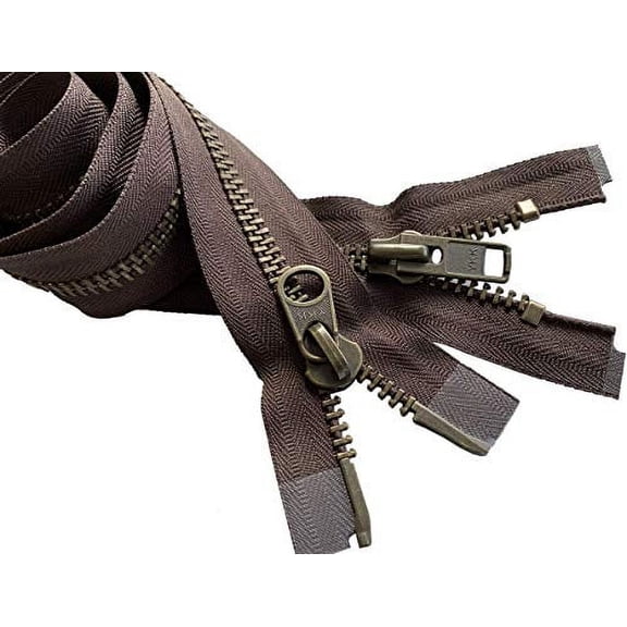 YKK #10 Extra Heavy Duty Antique Brass Brown Parka"2-Way" Dual Separating Jacket Zipper - Color: Brown #570 - Made in The United States (1 Zipper per Pack) (25" Inches)