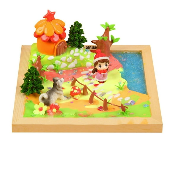 Kit de Matériel de Capuche de Scène Micro Fait Main Rouge Colle Cristal Argile Légère Jouets d'Artisanat Parent-Enfant pour Enfants