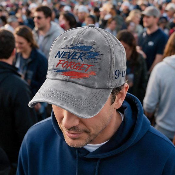 Unisex 911 Never Forget Hats 9/11 25th Anniversary Baseball Cap We Will Never Forget Hat 9/11 Patriot Day Commemorative Trucker Hat Gray