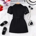 thumbnail image 3 of Kiijoy Toddler Girls Short Sleeve Lapel Dress Solid Color Elegant Suit Dress with Belt, 3 of 7