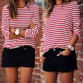 thumbnail image 5 of Mialoley Femmes Rouge Blanc à Rayures Casual Tops Manches Longues Col Rond Ample Chemise, 5 of 5