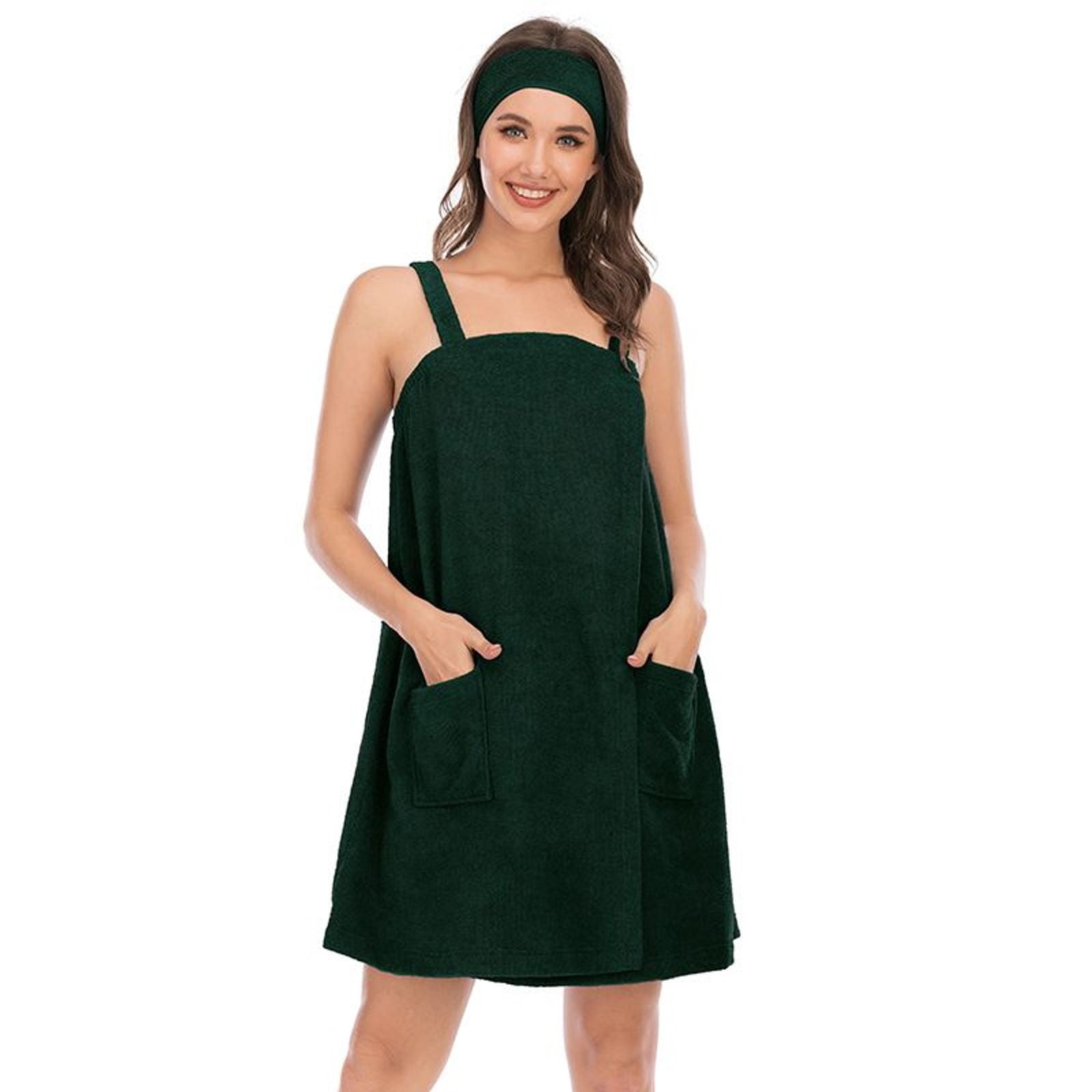 Defitshape Women's Terry Cloth Towel Wrap Bath Spa Soft Tank After Shower Dress Cozy Absorbent Bath Robe Sleeveless Shower Wrap Army Green 6