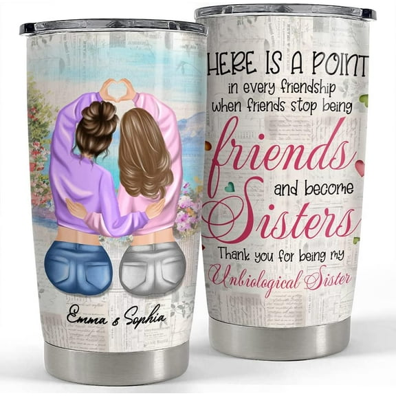 Personalized Best Friend Tumbler Unbiological Sister 20oz Tumblers with Lid Gift for Sister Best Friends Woman Girl Friendship Soul Sister Christmas Birthday