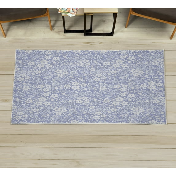 Botanic Decorative Rug, Floral Pattern Spring Season Blossoms Branches Leaf Beauty Field Design, Quality Carpet for Bedroom Dorm and Living Room, 6 Sizes, Lavender Blue, by Ambesonne