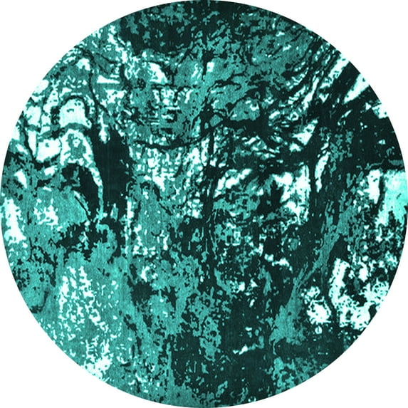 Ahgly Company Indoor Round Oriental Turquoise Blue Industrial Area Rugs, 3' Round