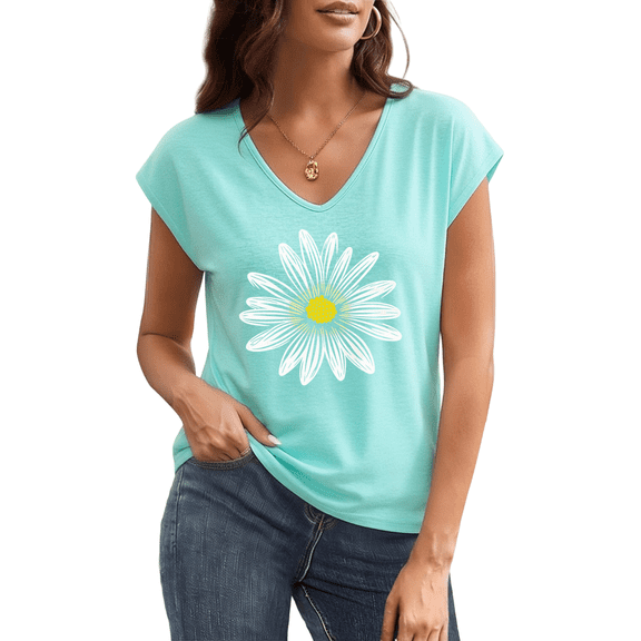UNISHE Women's White Daisy Boho Floral Minimal Fresh Aesthetic Graphic V Neck Sleeveless Tops T Shirt Trendy Casual Tees