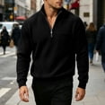 thumbnail image 6 of CQONEPT Mens Big and Tall Corduroy Quarter Zip Sweatshirt Casual Henly Sweater Trendy Tops Lightweight Stand Collar Pullover Shirts with Pockets Black S, 6 of 7
