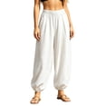 thumbnail image 2 of Aimik Women's Elastic Waist Cotton Blend Balloon Pants Drawstring Casual Loose Trousers Breathable Summer Bottoms, 2 of 6