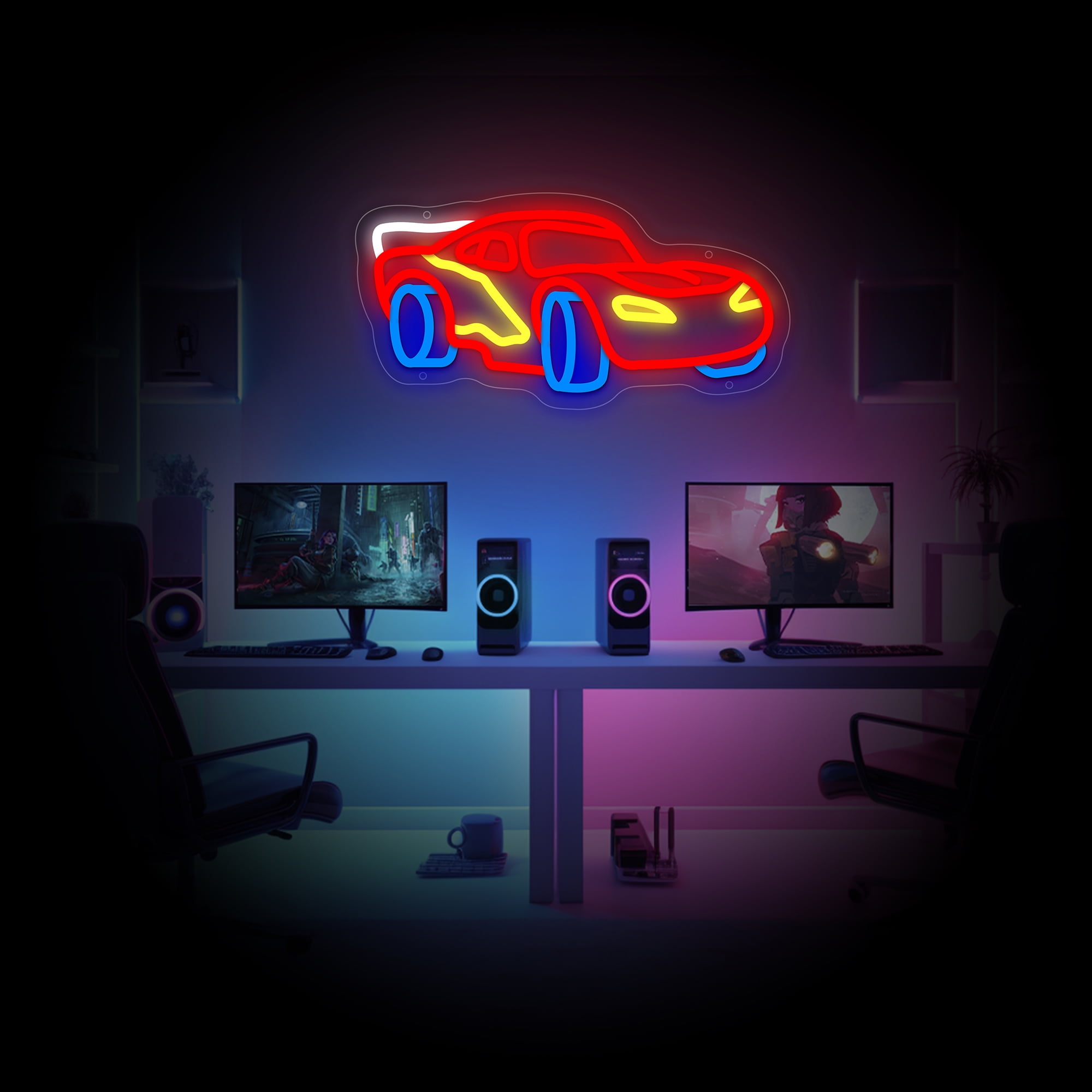 Car Neon Sign for Wall Decor, Racing Car Neon Led Sign, Dimmable Neon Light Sign for Bedroom Playroom Birthday Party, Car Neon Gift for Boys