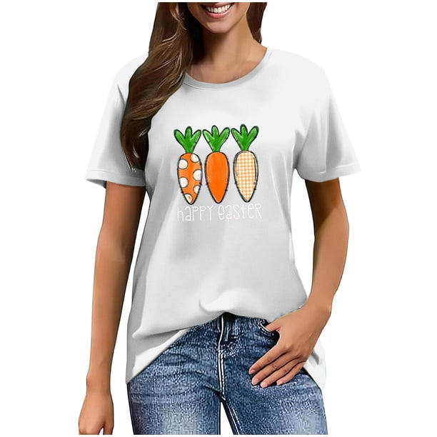 Mujeres Manga Corta de Verano Tops Pascua Impresa Cuello Redondo, Blusa de Moda Casual para la Primavera
