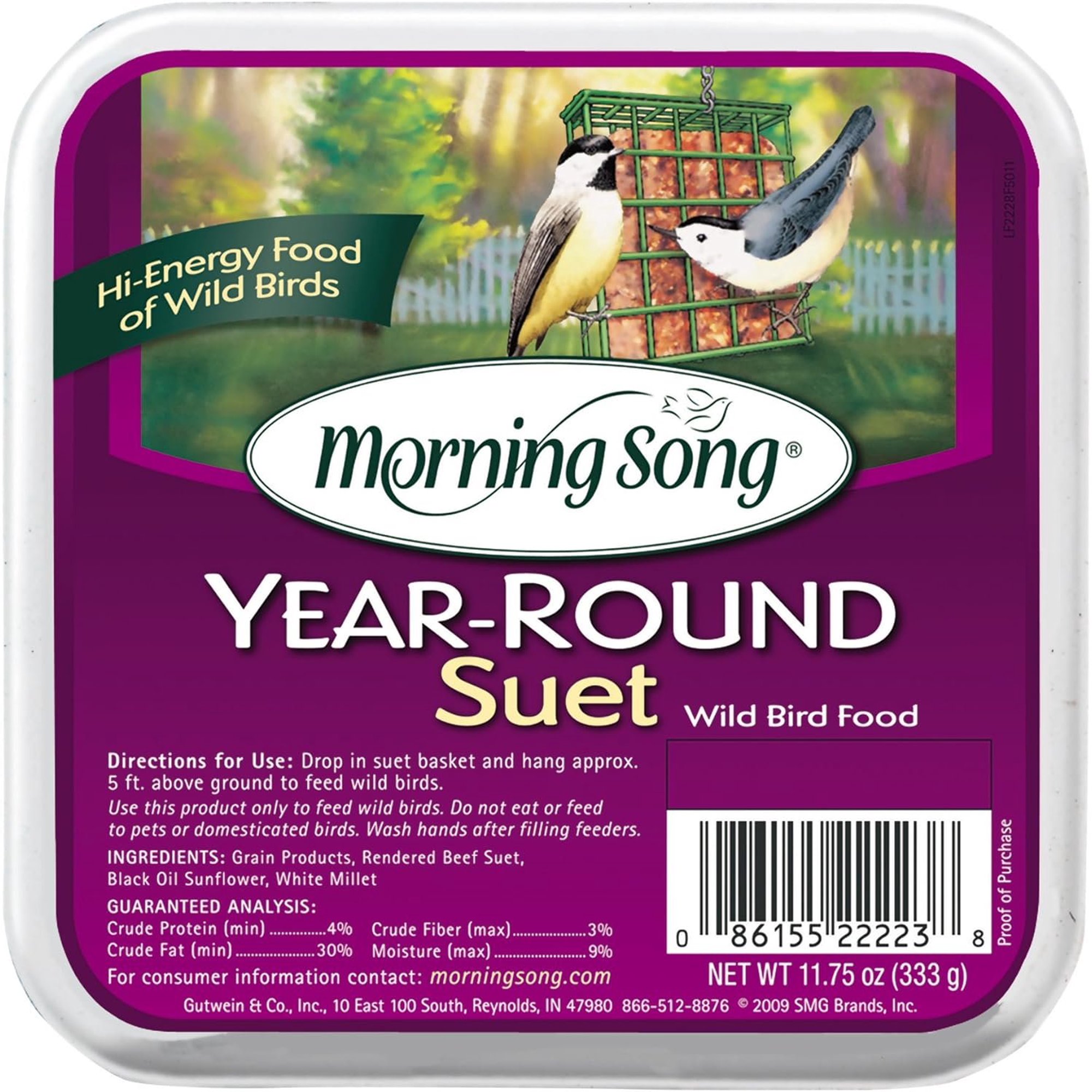 Morning Song Year Around Suet - Wild Bird Food, Beef Flavor - 11.75 oz — Residential Use, Standard Application