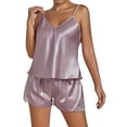 thumbnail image 6 of Women's Sexy V Neck Lace Hem Shorts Solid Color Pajama Pantsuit Pajamas for Woman Ladies Satin like Pajama Shirt Pajamas Women Shorts Pajamas Set Women Shorts Set Fuzzy Pajama Set Pajama for Tall, 6 of 6