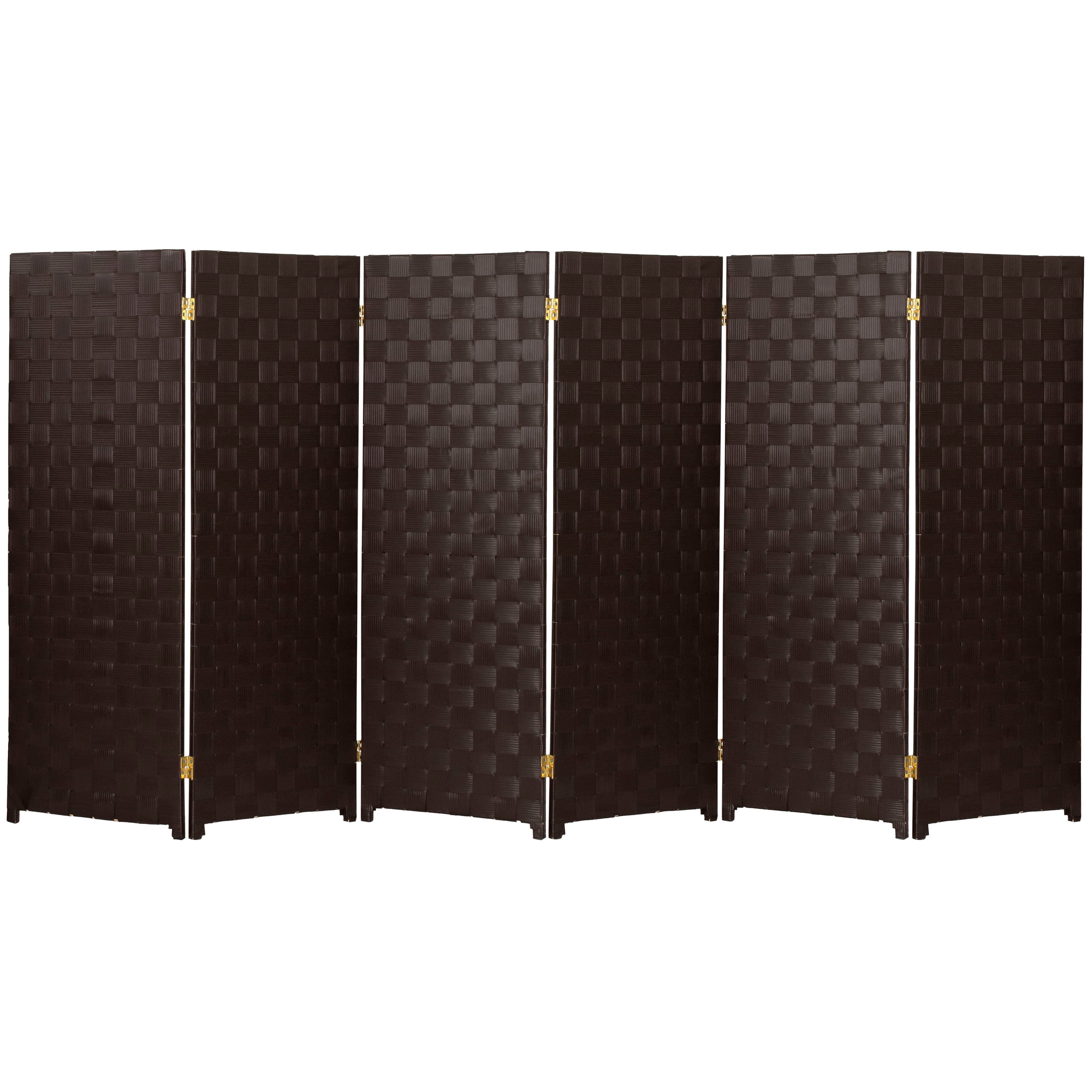 Red Lantern 4 ft. Short Woven Fiber Outdoor All Weather Folding Screen - 6 Panel - Dark Brown