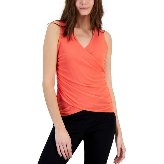 International Concepts Womens Mesh Crossover Top Chilled Melon S