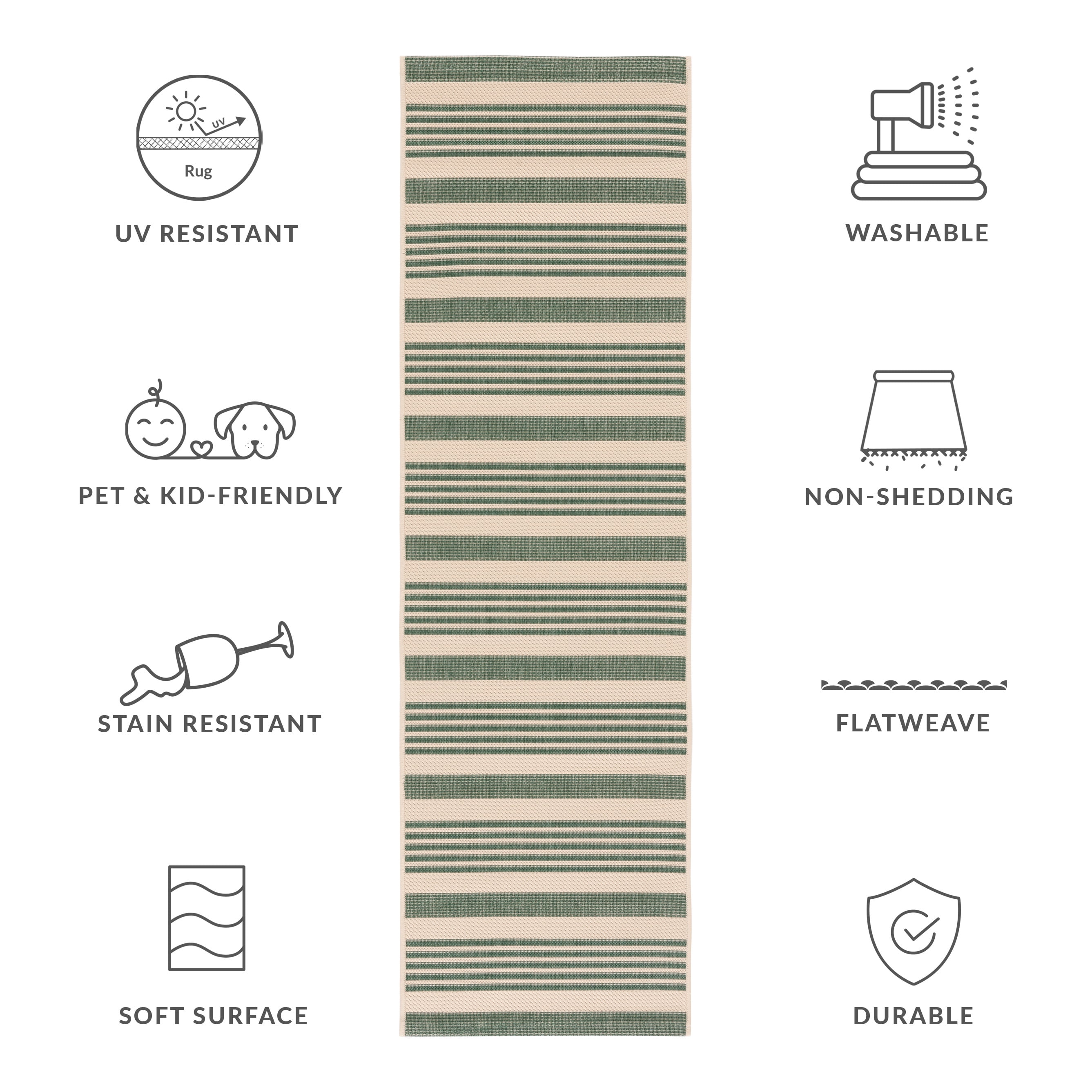 Safavieh Courtyard Caroline Striped Indoor/Outdoor Runner Rug, Beige/Dark Green, 2'3" x 12'