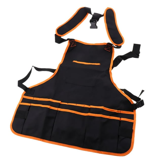 Adjustable Unisex Tool Apron Black Heavy Apron for Woodworking Orange