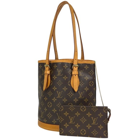 Pre-Owned Louis Vuitton Petite Bucket PM Tote Bag Shoulder Bucket-shaped Monogram Brown M42238...