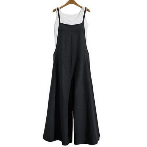 Women Loose Solid Color Strap Wide Leg Pants Casual Jumpsuit