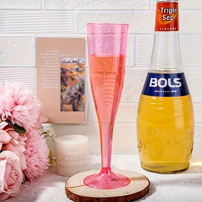 50/100pcs Reusable Durable 6oz Glitter Plastic Cups with Tapered Design, Pink Wine Glasses, Plastic Pink Champagne Flutes for Weddings, Birthdays, Bachelorette Parties, Wine (Pink Rim, Base)