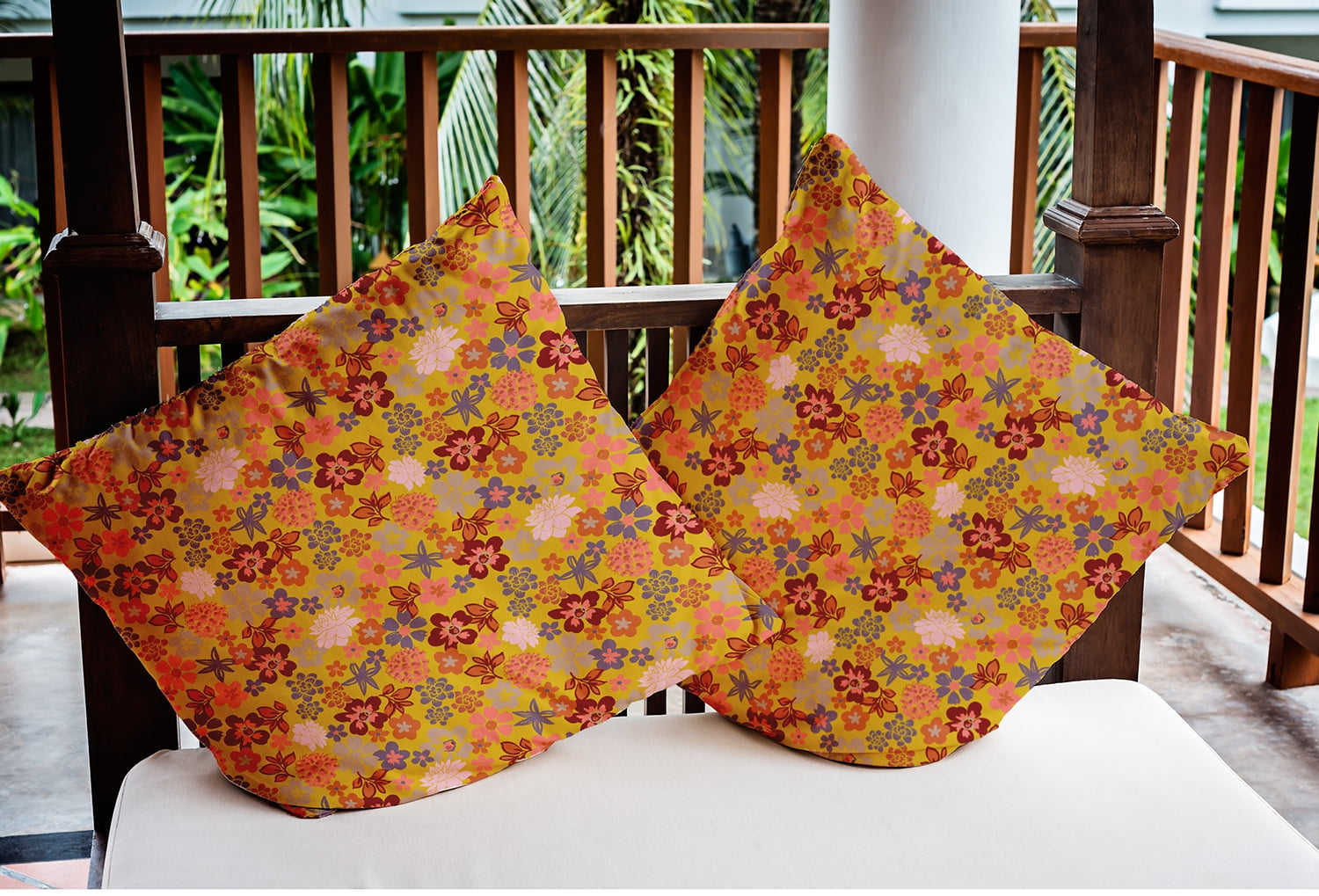 16" x 16" Simply Daisy Succulent Garden Polyester Indoor/Outdoor Pillow, Mustard Qty 1