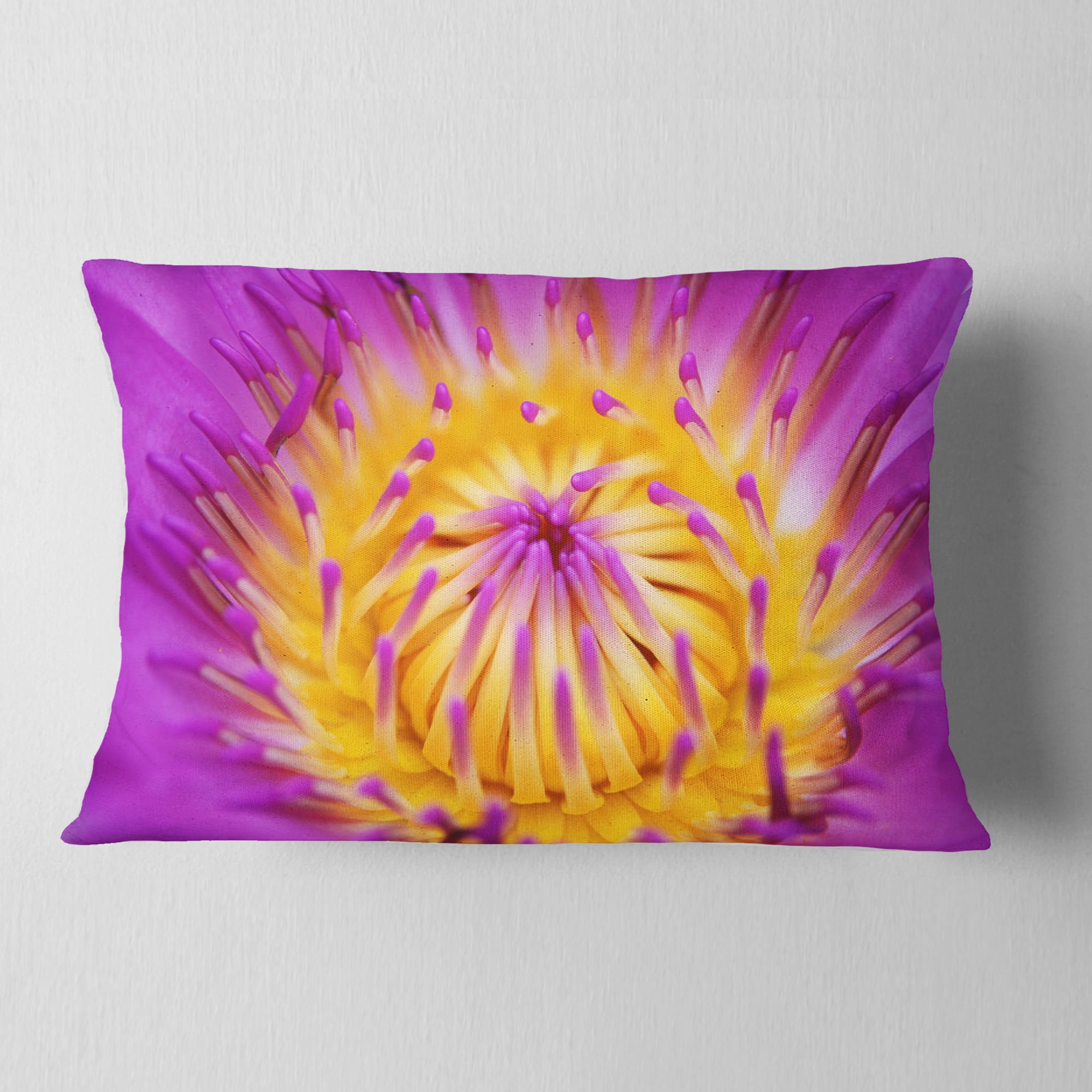 Designart Pink Yellow Abstract Lotus Flower - Flowers Throw Pillowwork - 12x20