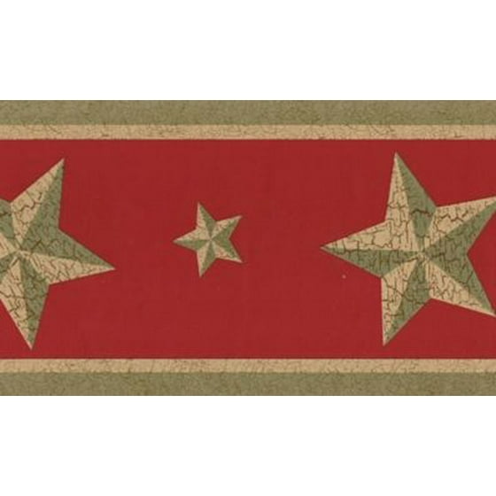 879678 Gold Barn Star On Red Wallpaper Border 75b56808