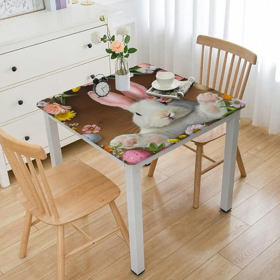 HAOXIT Tablecloths-Pink Easter Egg Bunny Rectangular Square Table Covers Spring Rabbit Table Decorations 36*36